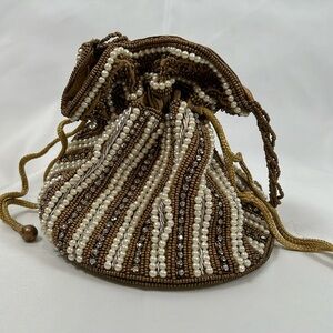 NWOT Silk, pearl, beads, & rhinestones small purse.